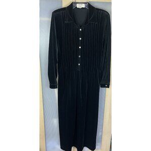 Vtg Gotcha‎ Covered Women 12 Midi Dress Pleated Velour Velvet Modest Black Goth